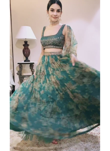 Designer Floral Printed Wedding Organza Lehenga Choli